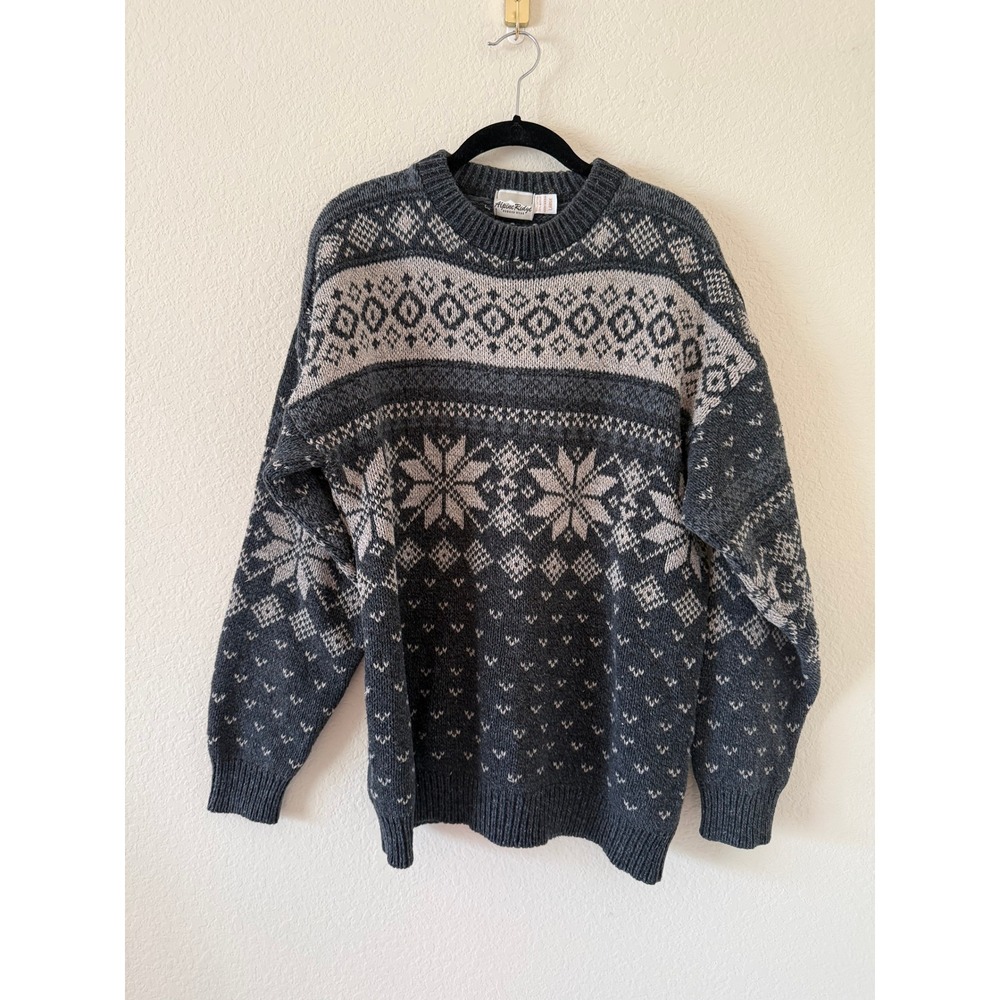 Alpine Ridge Rugged Wear Mens Gray Fair Isle Snowflake Knit Sweater Large USA